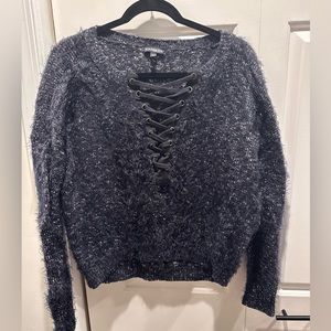 Express fuzzy v neck sweater